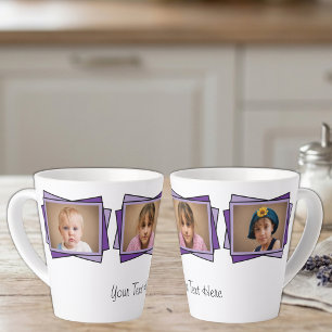 Taza De Café Latte 3 foto añade tu texto morado