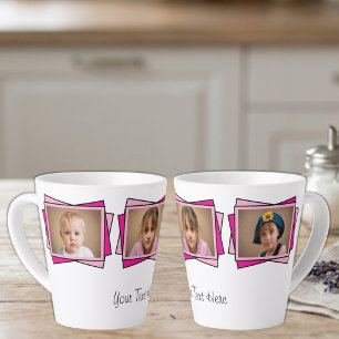 Taza De Café Latte 3 foto añade tu texto rosa