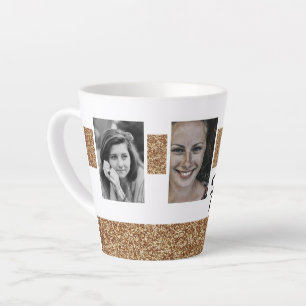 Taza De Café Latte 40 y Fabuloso Brillo Dorado 2 Fotos Cumpleaños 40
