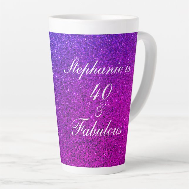 Taza De Café Latte 40 Y Fabuloso Purpurina Púrpura Rosado (Ángulo derecho)