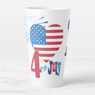 Taza De Café Latte 4 de julio Fuegos artificiales con bandera estadou