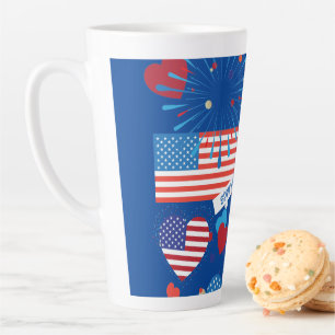 Taza De Café Latte 4 de julio Fuegos artificiales de la bandera estad