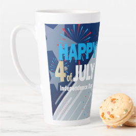 Taza De Café Latte 4 de julio Fuegos artificiales de la bandera estad