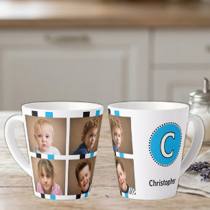 Taza De Café Latte 4 foto nombre inicial negro azul