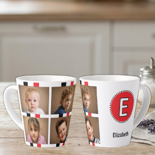 Taza De Café Latte 4 foto nombre inicial negro rojo
