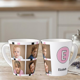 Taza De Café Latte 4 foto nombre inicial negro rosa