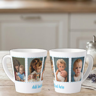 Taza De Café Latte 4 fotos añadir texto blanco azul