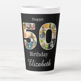 Taza De Café Latte 50.º Cumpleaños Crea tu propia foto múltiple