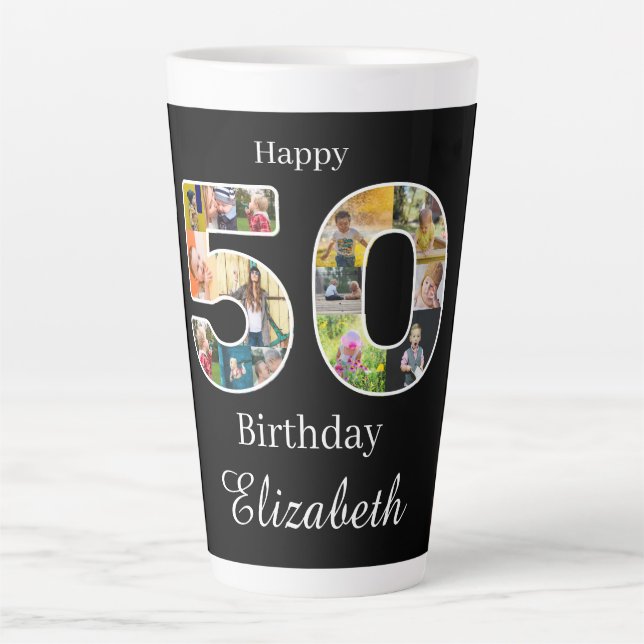 Taza De Café Latte 50.º Cumpleaños Crea tu propia foto múltiple (Anverso)