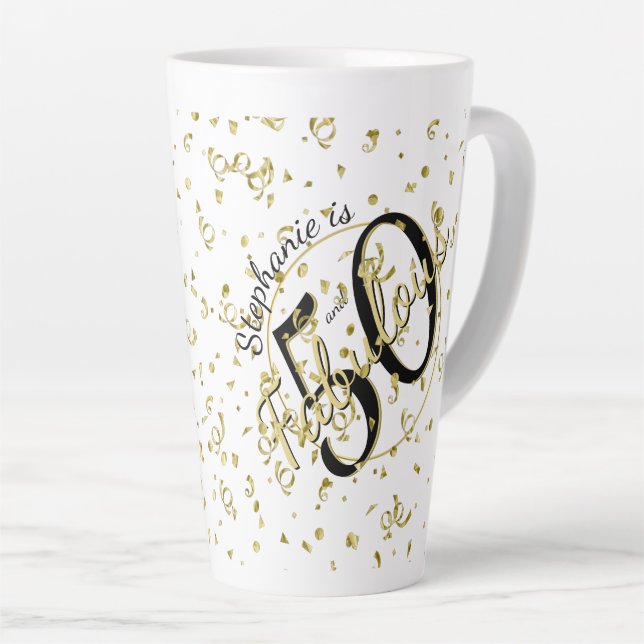 Taza De Café Latte 50 y fabulosa fiesta de cumpleaños Black/Gold Fun  (Ángulo derecho)