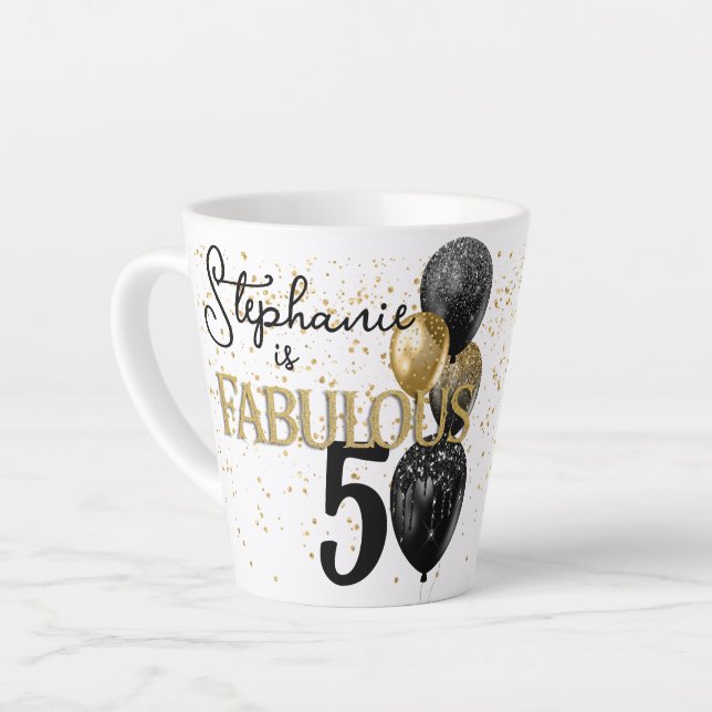 Taza De Café Latte 50 y fabulosa jarra de oro negro pequeña lata (Ángulo izquierdo)