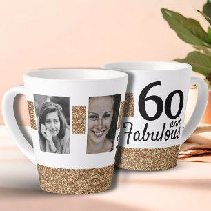 Taza De Café Latte 50 y Fabulous Gold Purpurina 2 Photo 50th Birthday