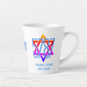 Taza De Café Latte 5787 Año Nuevo Judío Monograma Rosh Hashaná