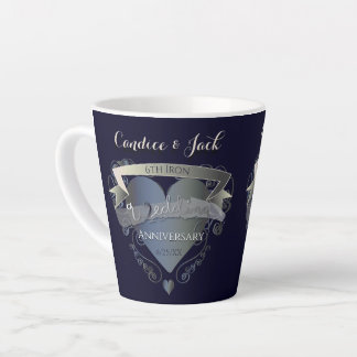 Taza De Café Latte 6.º Aniversario del Boda Emblema del Corazón de Hi