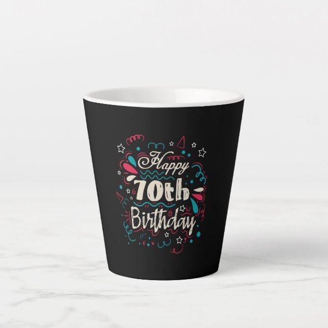 Taza De Café Latte 70 años decorativos (Anverso)