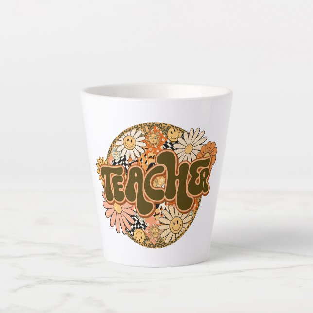 Taza De Café Latte 70s Style Floral "Teacher" Appreciation (Anverso)