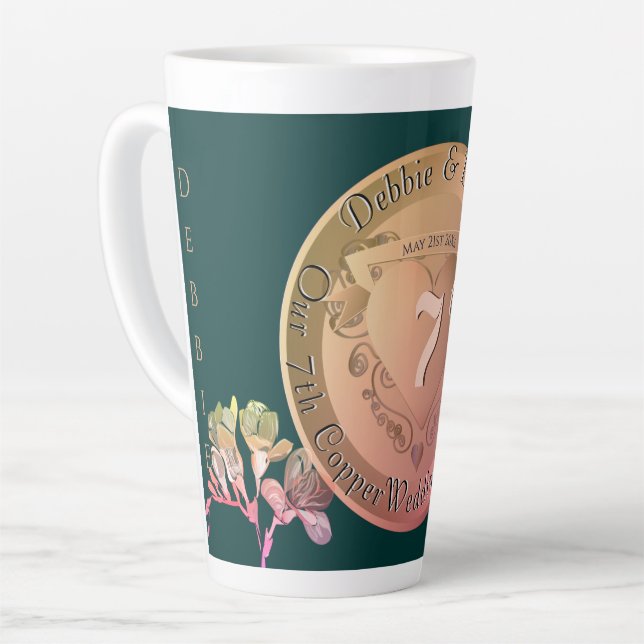 Taza De Café Latte 7.º Boda Aniversario Copper Fresia (Ángulo izquierdo)