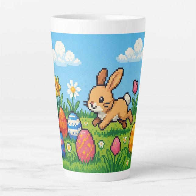 Taza De Café Latte 8 bit cute Easter bunny/rabbit (Anverso)