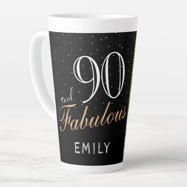Taza De Café Latte 90 y Fabulous Elegant Black 90th Birthday Photo (Ángulo izquierdo)