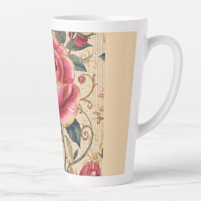 Taza De Café Latte A Beautiful Shocking Pink Rose, Gold, Luxurious (Derecha)
