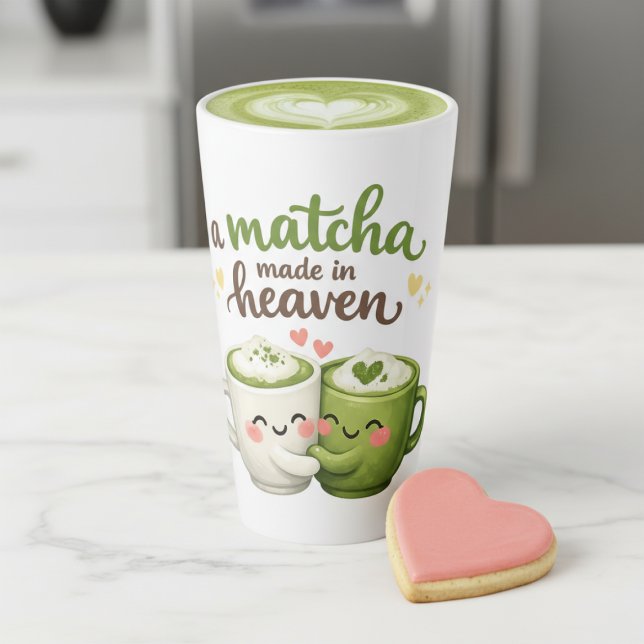 Taza De Café Latte A Matcha Made in Heaven Cute Funny Pun (A Matcha Made in Heaven Cute Funny Pun Latte Mug
by Ricaso. Tall Latte mug ideal for your loved one)