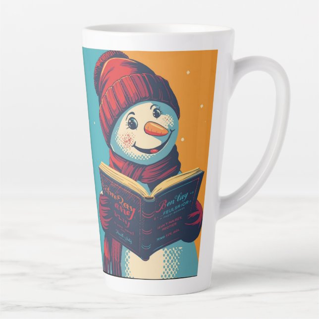 Taza De Café Latte A Snowman le gusta leer libros, hermosos cuentos (Derecha)