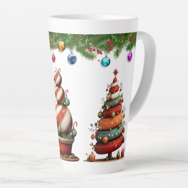 Taza De Café Latte A Whimsical Christmas Topiary Trees (Ángulo derecho)