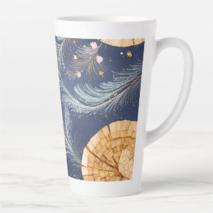 Taza De Café Latte Abanico de grano de madera Boho y botánico de plum