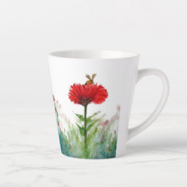 Taza De Café Latte Abeja de burbujas en zinnia roja pequeña latte