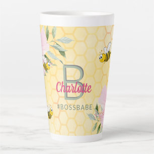 Taza De Café Latte Abejas felices amarillas panal rosa bossbabe