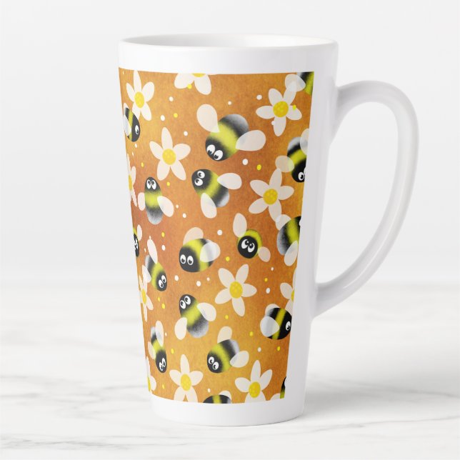 Taza De Café Latte Abejas juguetonas con burbujas (Naranja quemado) (Derecha)