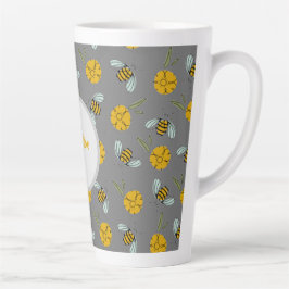 Taza De Café Latte Abejas y mariposas en gris