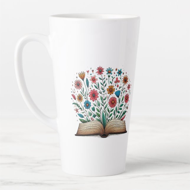Taza De Café Latte Abrir la flor del libro grande (Izquierda)