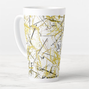 Taza De Café Latte Abstract Scribbles - Mustard and Brown