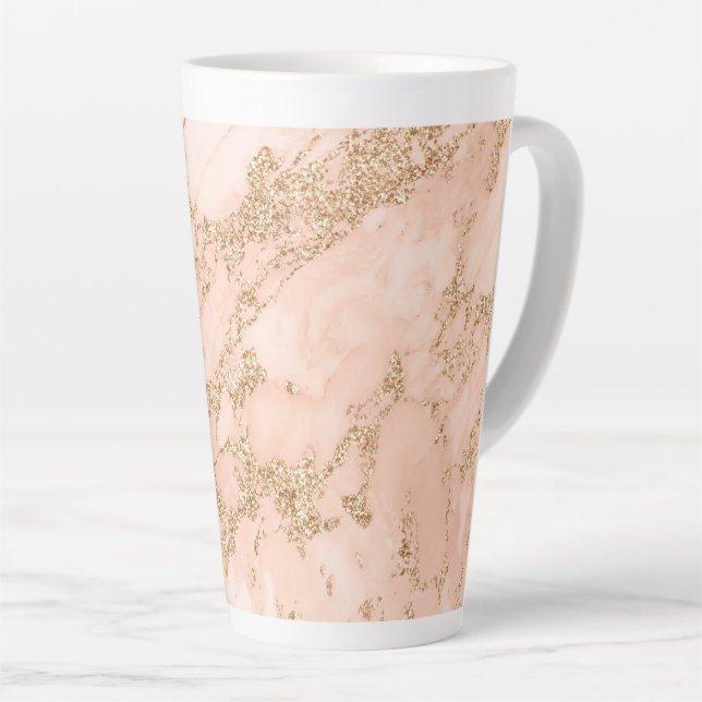 Taza De Café Latte abstracto de mármol Rosa purpurina dorado (Ángulo derecho)