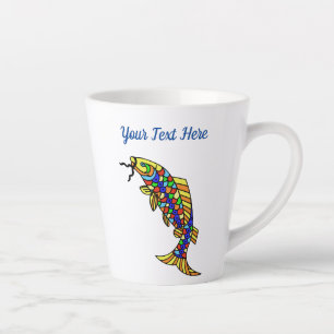 Taza De Café Latte Abstracto Fancy Pescado Colorido Brillante Scales