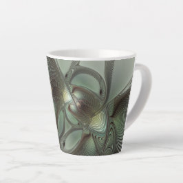 Taza De Café Latte Abstracto Olive Sage Green Grey Fractal Art Fantas