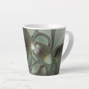Taza De Café Latte Abstracto Olive Sage Green Grey Fractal Art Fantas