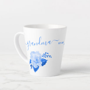 Taza De Café Latte Abuela Rosa Acuarela Azul China
