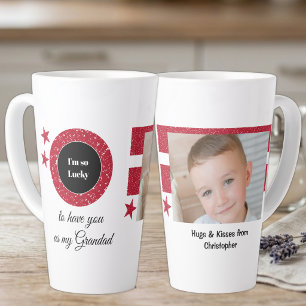 Taza De Café Latte Abuelo afortunado con foto