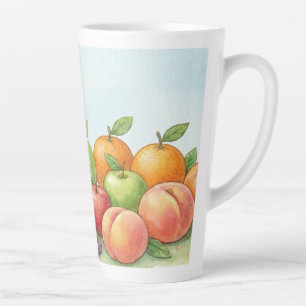 Taza De Café Latte Abundancia de Frutas en Acuarela, Fondo de Tu Bish