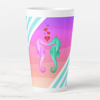 Taza De Café Latte Aca acuática náutica/caballitos de mar/rosa de los