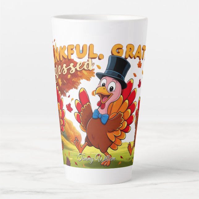 Taza De Café Latte Acción de Gracias Con Citas De Gratitud (Anverso)