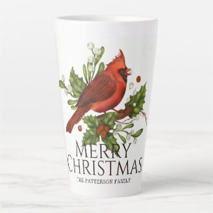 Taza De Café Latte Acebo y Cardenal Rojo Navidad Nombre Personalizado