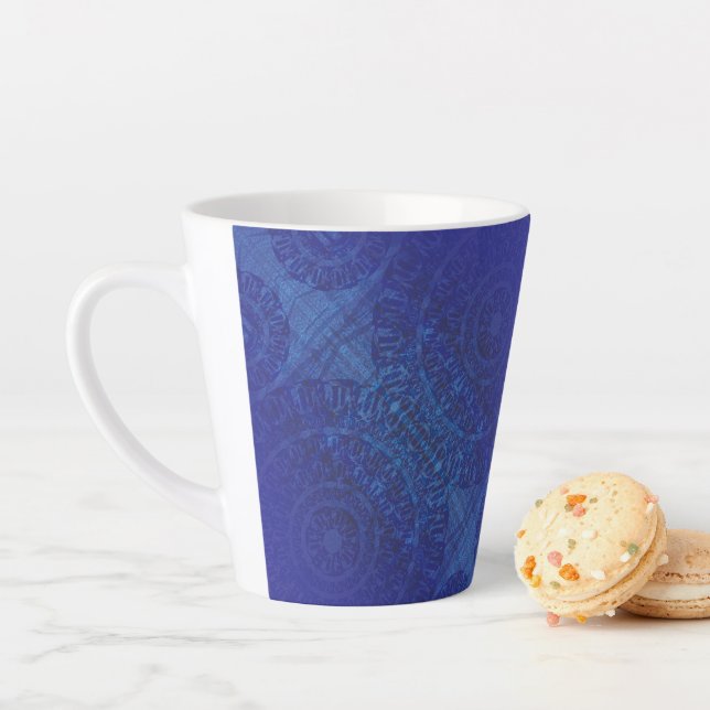 Taza De Café Latte Aceptación | Medallones Blue Indigo Violet Boho (In situ)