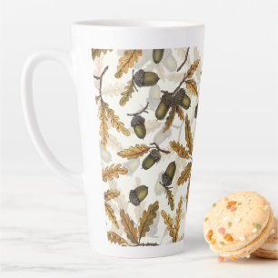 Taza De Café Latte Acorns y hojas de roble en blanco roto