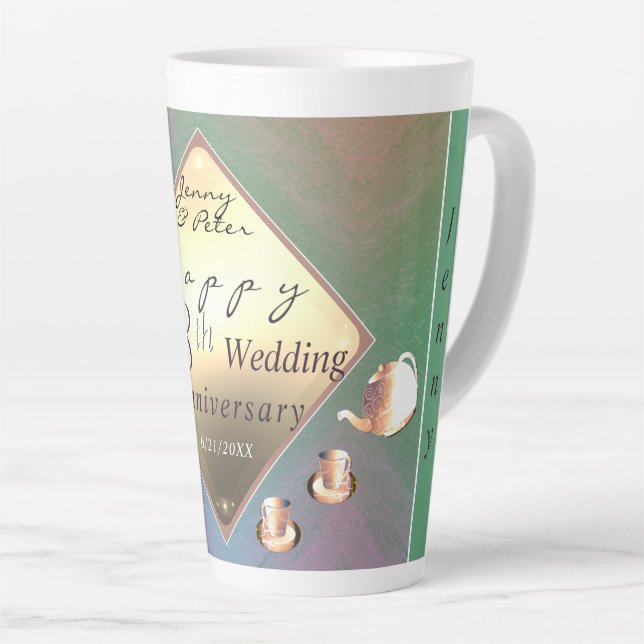 Taza De Café Latte Acquamarine Latte Mug, 18° Aniversario del Boda (Ángulo derecho)