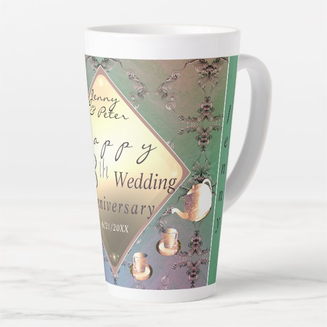 Taza De Café Latte Acquamarine Latte Mug, 18° Aniversario del Boda (Ángulo derecho)