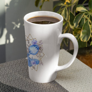Taza De Café Latte Acuarela Acuario Astrología Zodiaco   Monograma
