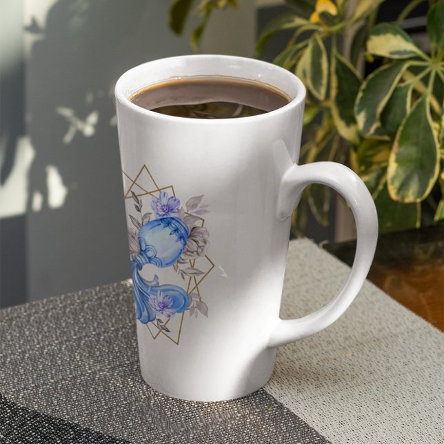 Taza De Café Latte Acuarela Astrología Zodiac | Monograma (Subido por el creador)